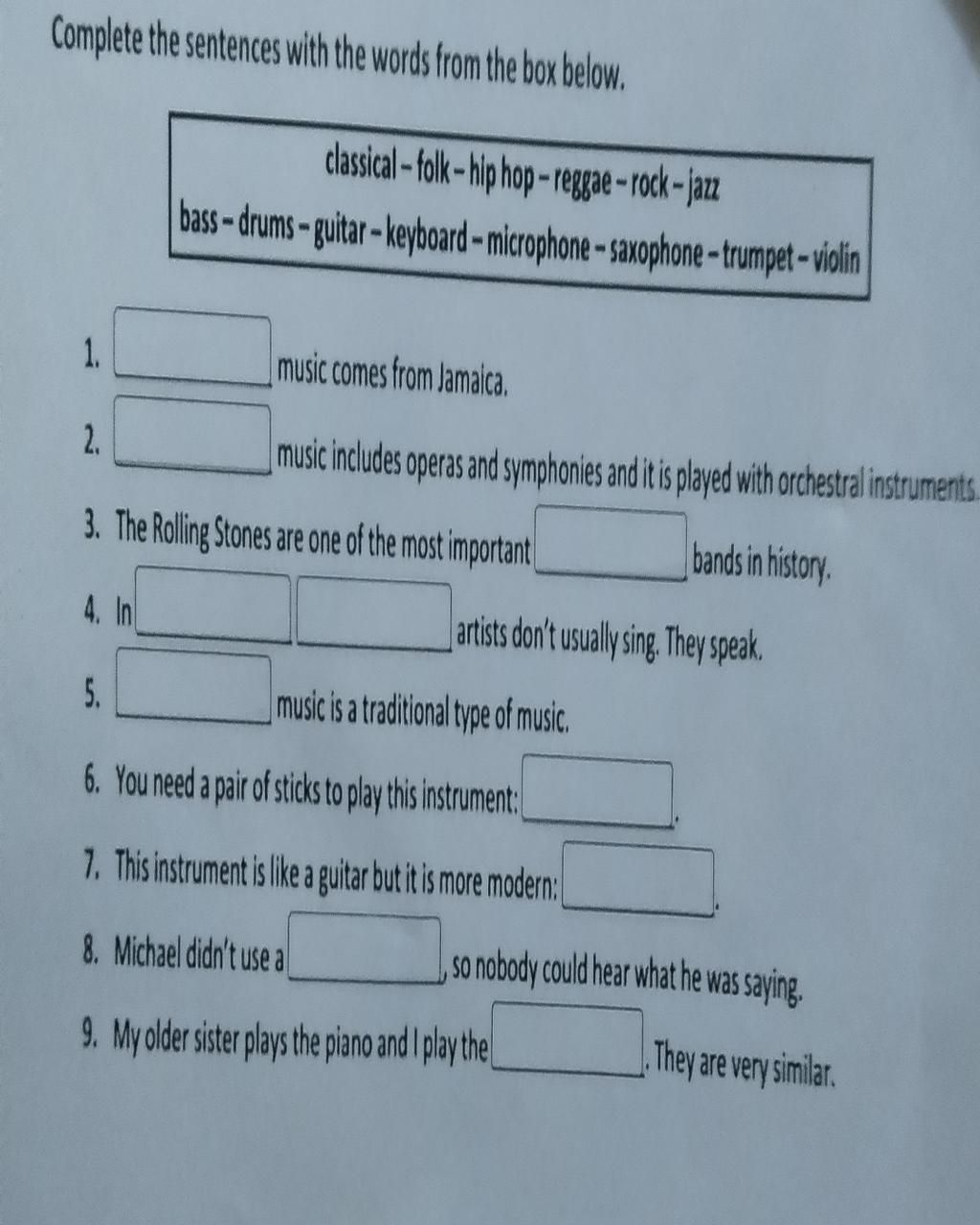 Complete the sentences with the words from the box below. 2. 5