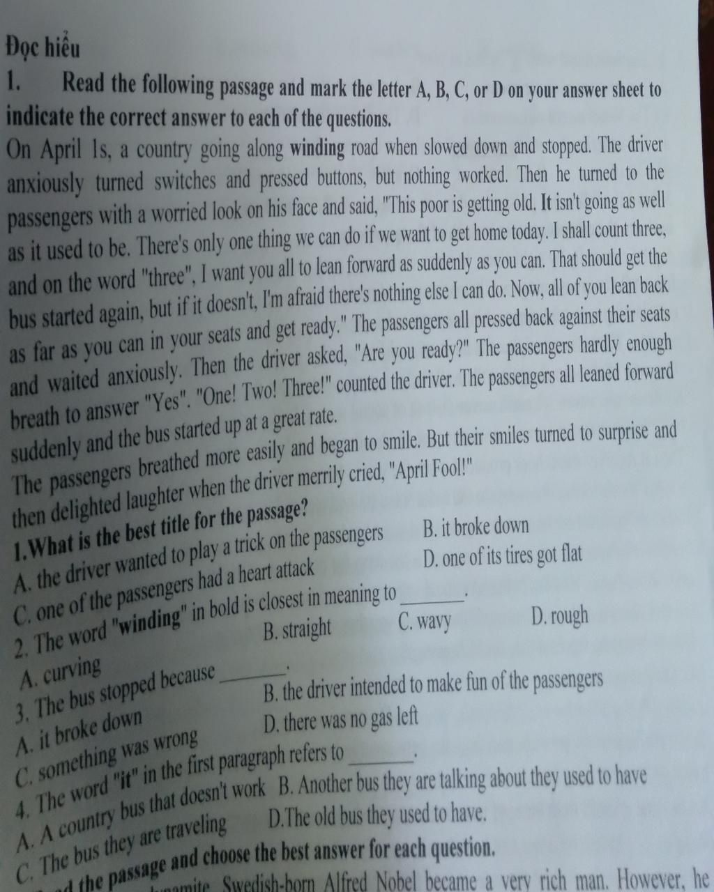 Đọc Hiểu 1. Read The Following Passage And Mark The Letter A, B, C, Or ...