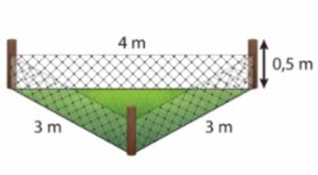 Chú An Dùng Lưới Thép Để Làm Hàng Rào Cao 0,5 M Bao Quanh Mảnh Đất Hình Tam  Giác Có Kích Thước Lần Lượt Là 3M, 3M Và 4M Như Hình Vẽ.