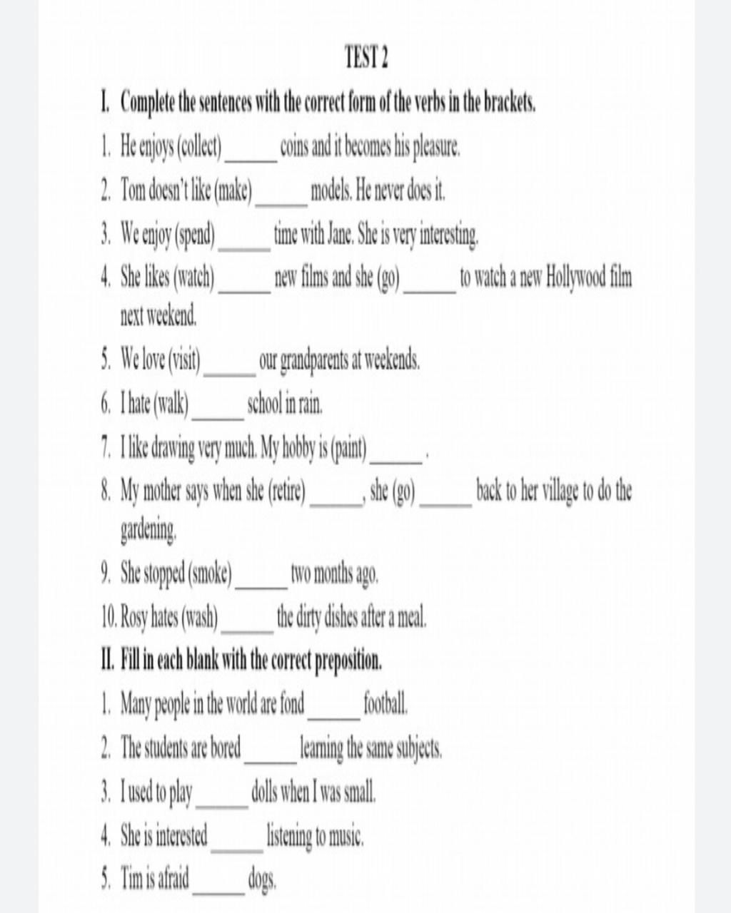 Mn giup e lm va d?ch vs ? E c?m on trc TEST 2 I. Complete the sentences ...