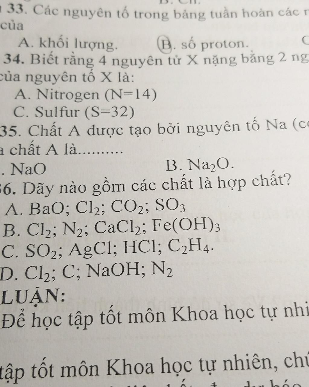 - 33. Các nguyên tố trong bảng tuần hoàn các r của A. khối lượng. B. só ...