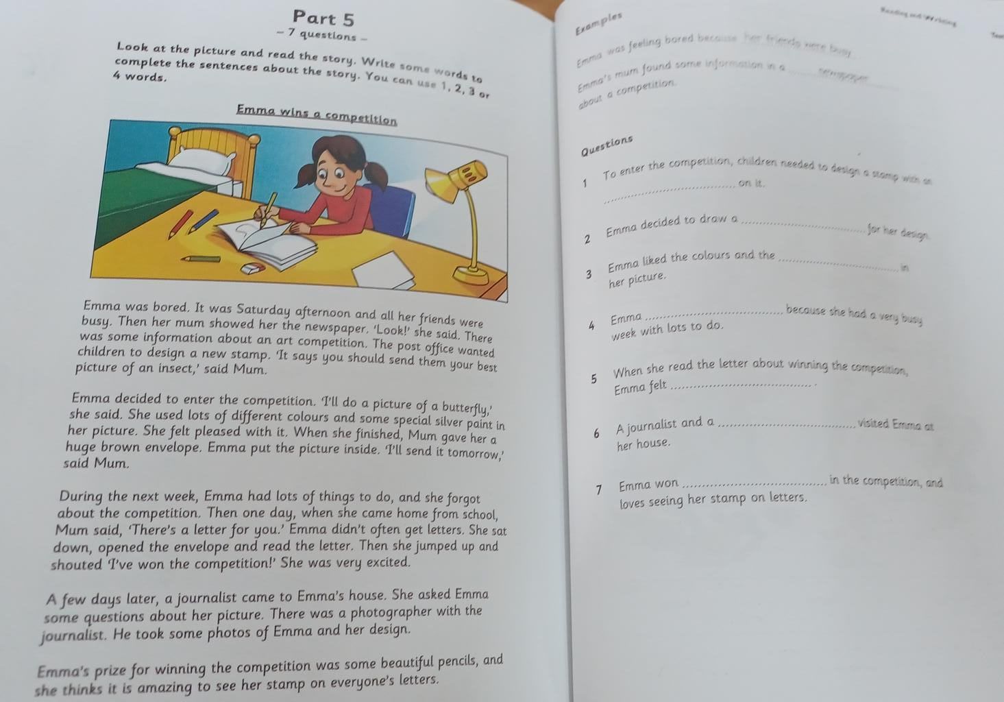 Part 5 -7 questions - Look at the picture and read the story. Write ...