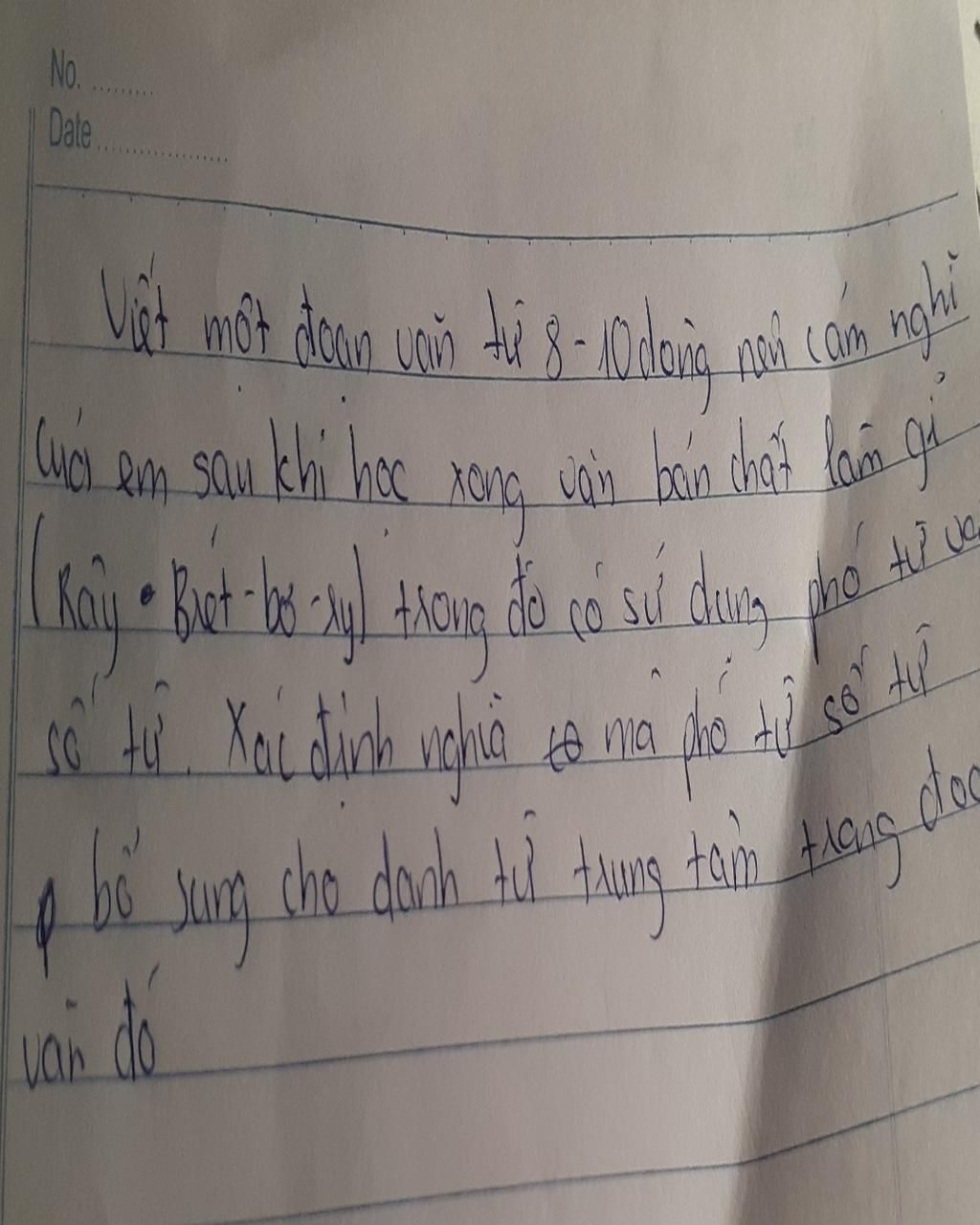 No. Date Vat mot doan vain thi Viết một từ 8-10 của em sau khi học 8 ...