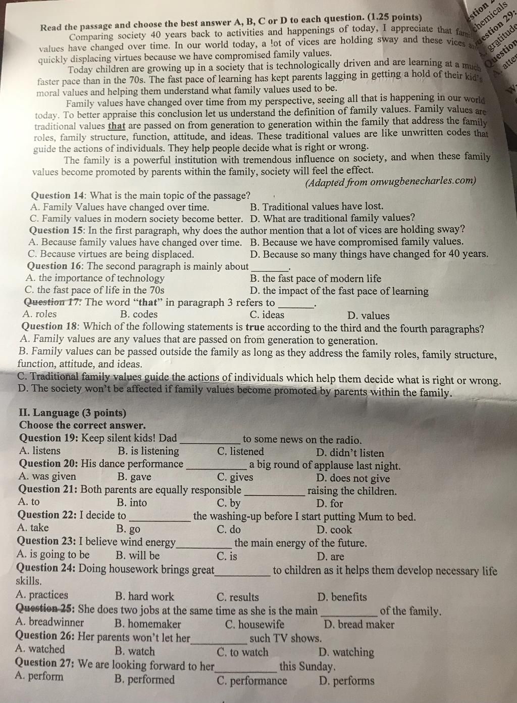 Read The Passage And Choose The Best Answer A, B, C Or D To Each ...