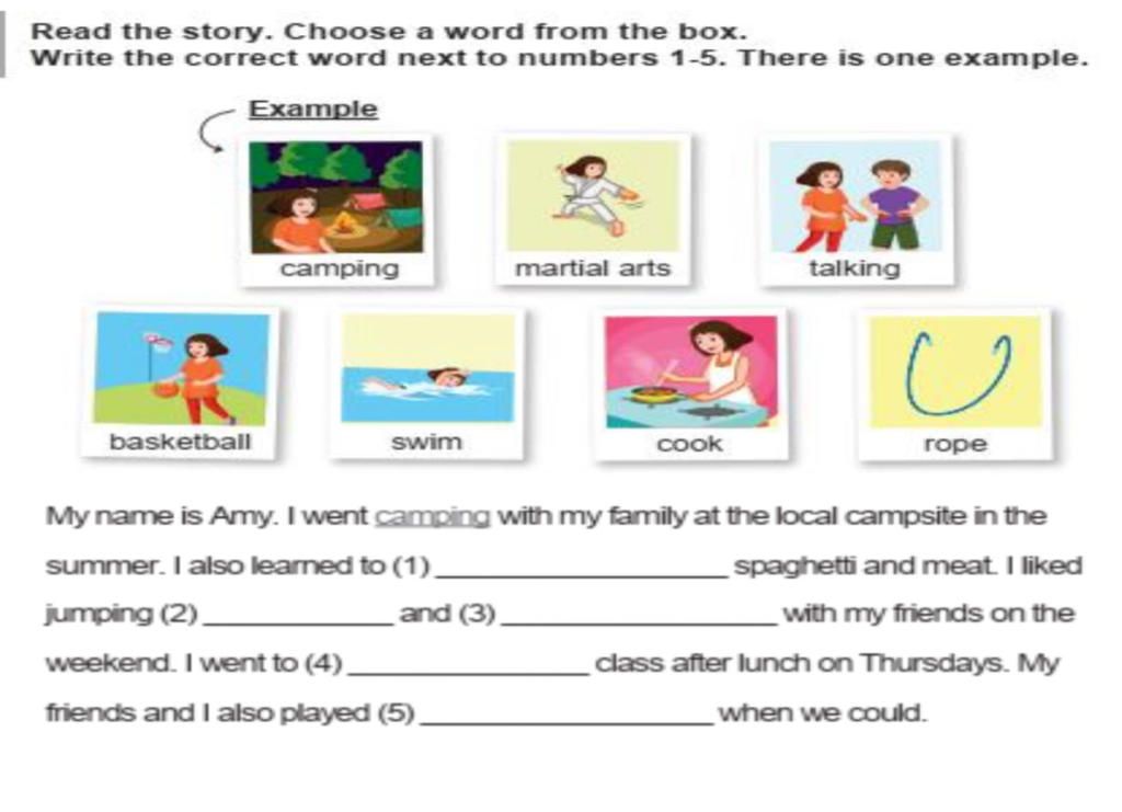 Read the story. Choose a word from the box. Write the correct word next