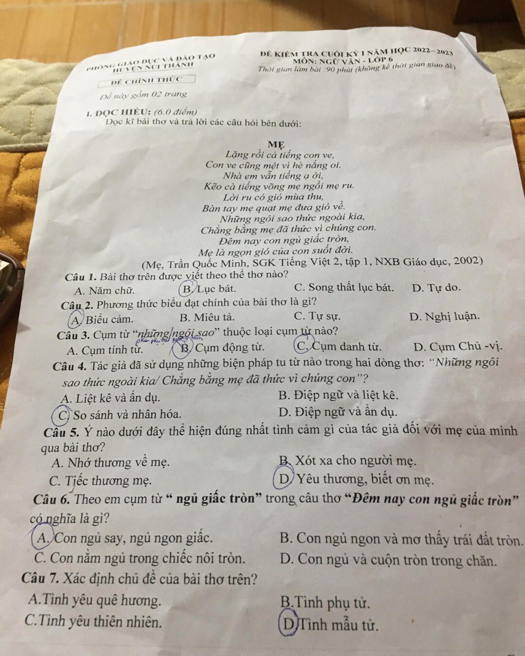 PHÒNG GIÁO DỤC VÀ ĐÀO TẠO HUYỆN N THÀNH ĐỀ CHÍNH THỨC Đi này gồm ...