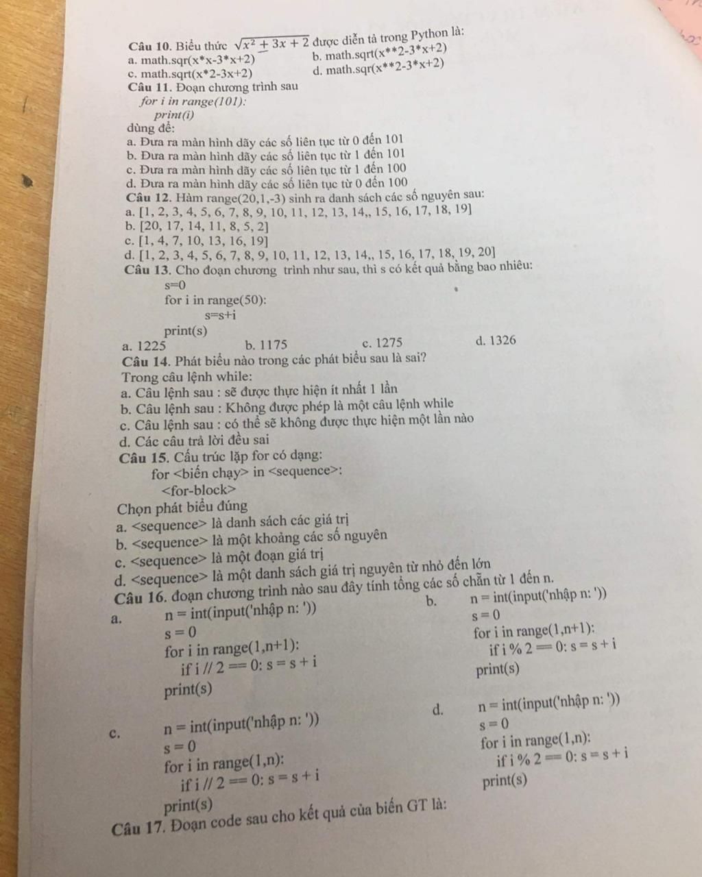 C u 10 bi u th c vx2 3x 2 c di n t trong python l a math