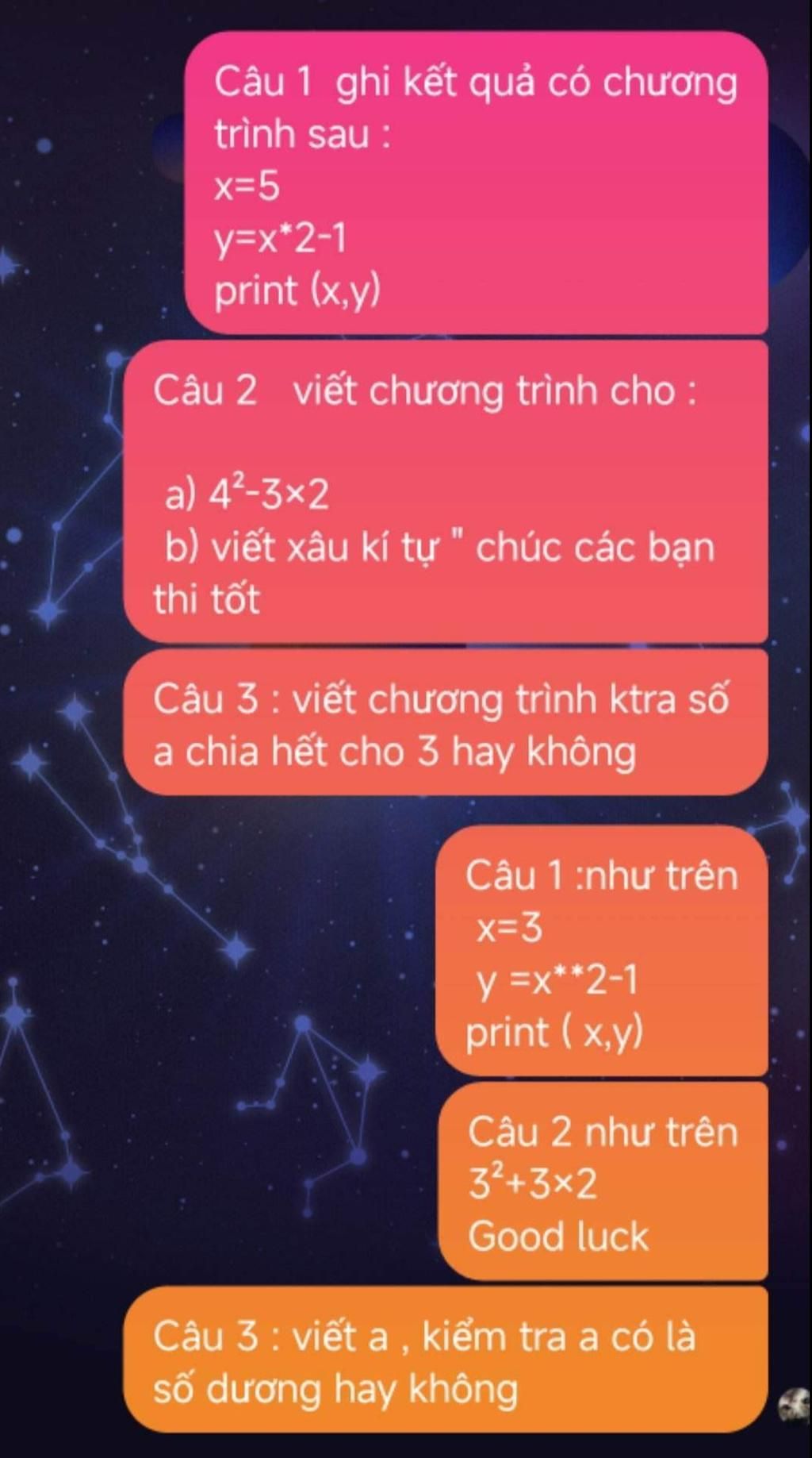 C u 1 ghi k t qu c ch ng tr nh sau x 5 y x 2 1 print x y c u 2