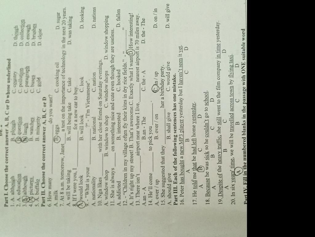 Part I. Choose The Correct Answer A, B, C Or D Whose Underlined B ...