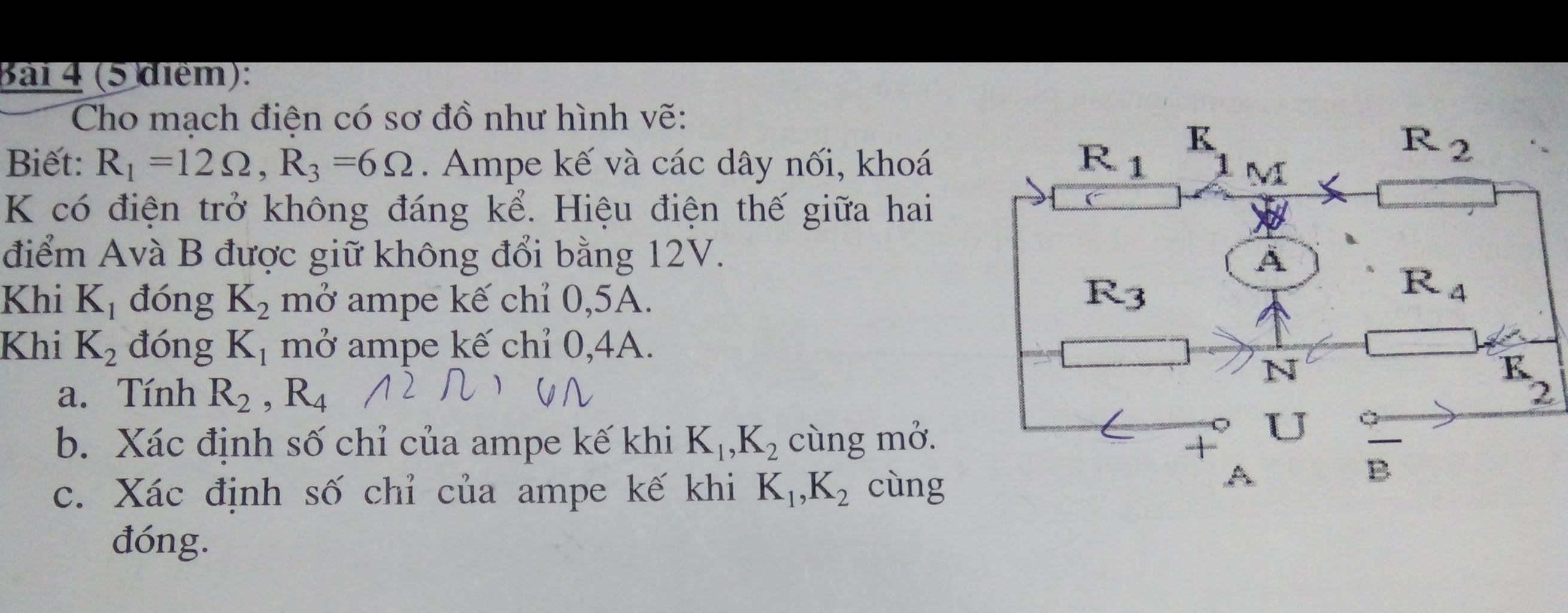 Bài 4 5 điểm Cho Mạch điện Có Sơ đồ Như Hình Vẽ Biết Rı 12q R 62 Ampe Kế Và Các Dây Nối