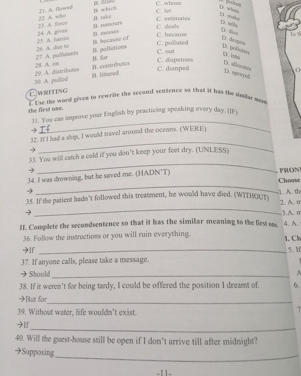 21. A. Flowed 22. A. Who 23. A. Force B. Fille B. Which B. Take B ...