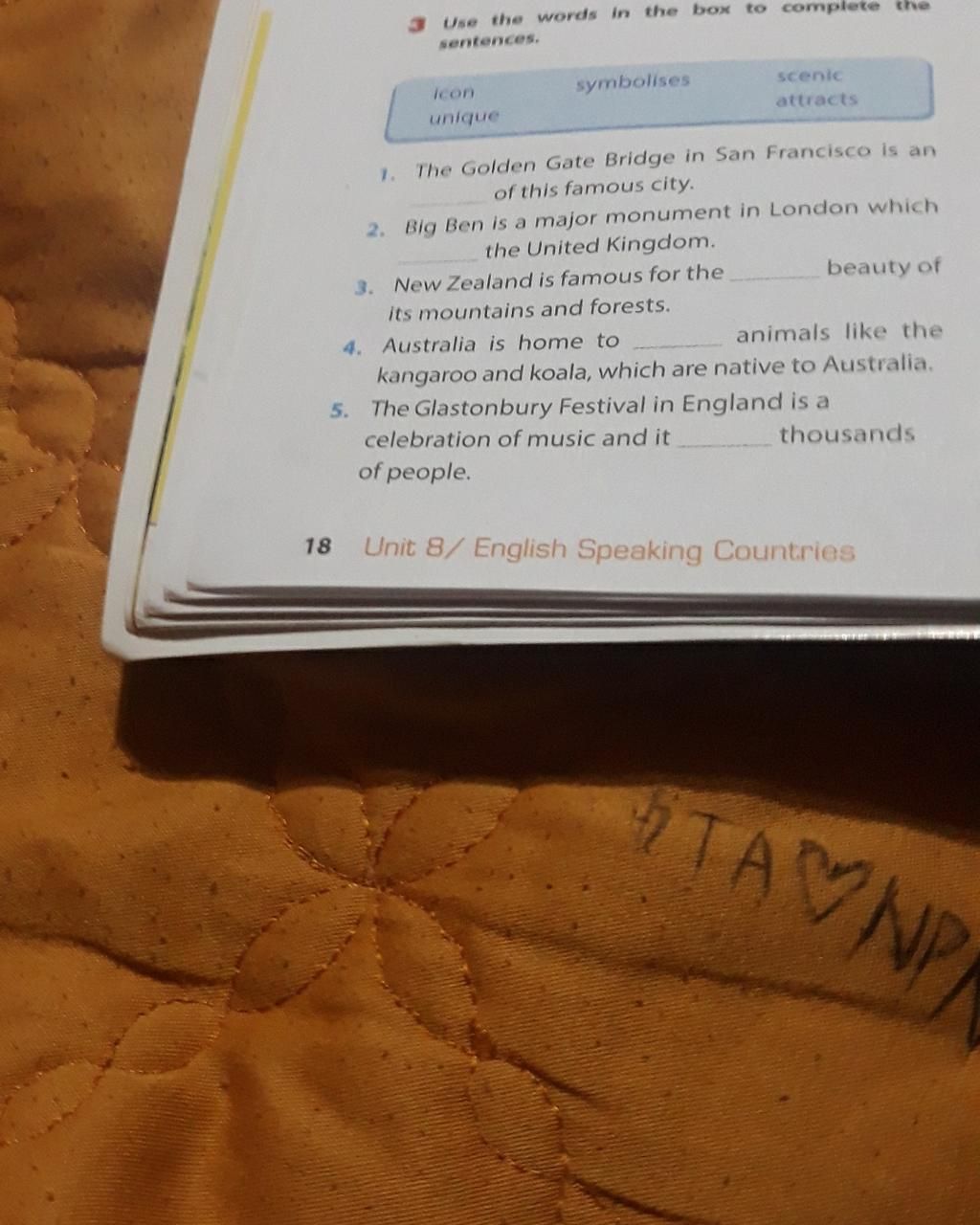 1. 18 3 Use the words in the box to complete the sentences. Icon unique