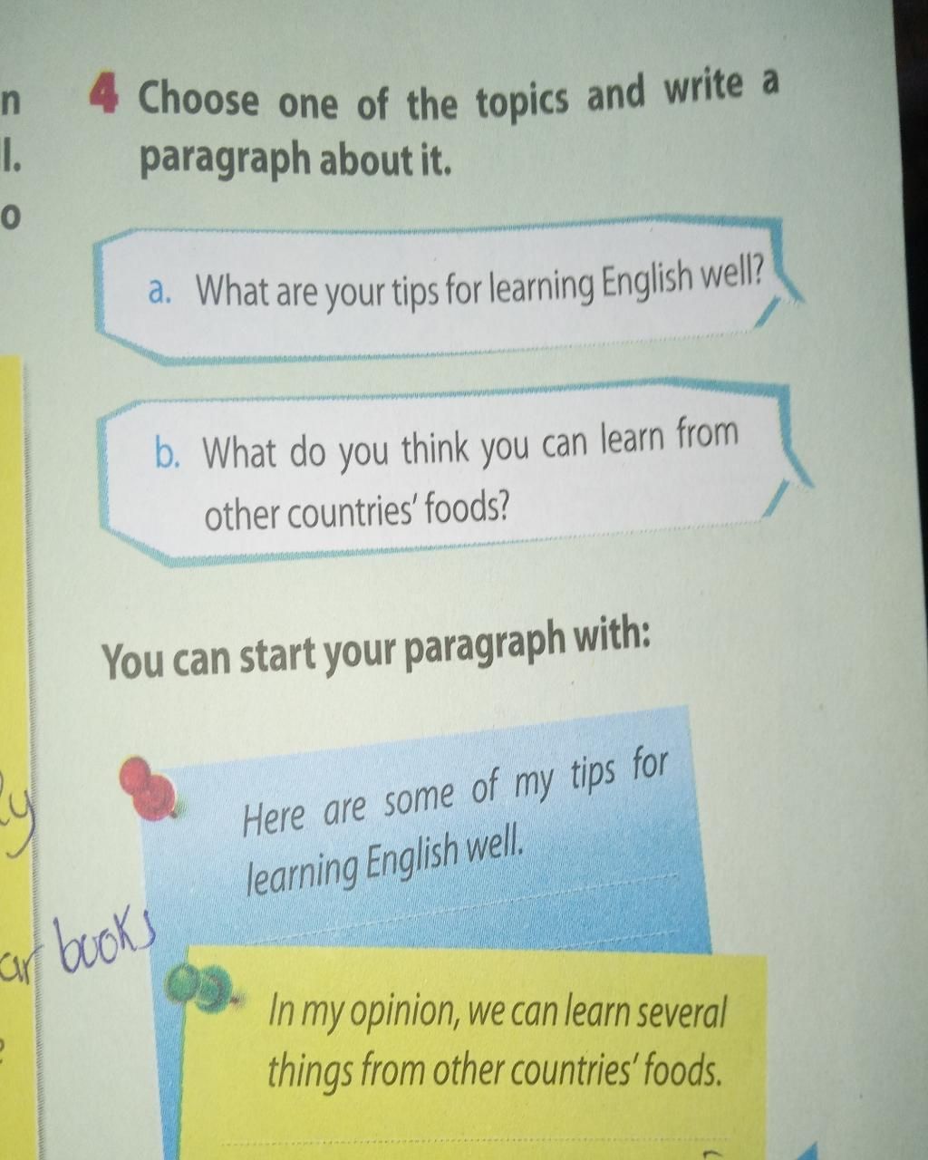 N 1. 0 4 Choose One Of The Topics And Write A Paragraph About It. A. What  Are Your Tips For Learning English Well? By Ar Books B. What Do You Think  You Can
