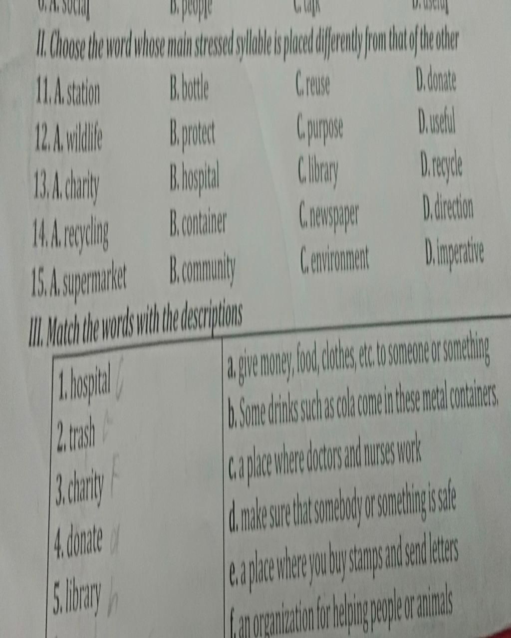 IL Choose The Word Whose Main Stressed Syllable Is Placed Differently ...