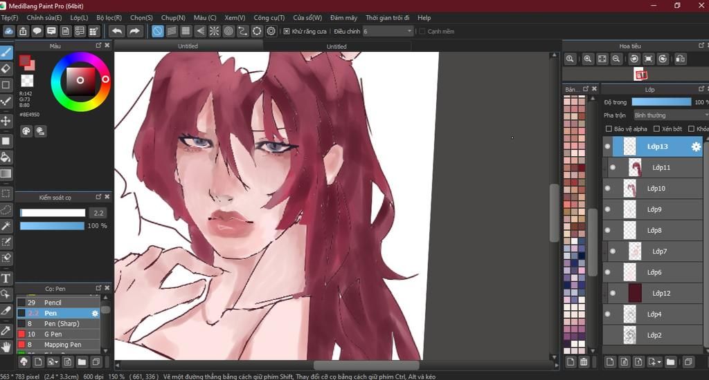 Medibang Paint Pro (64Bit) Tệp(F) Chỉnh Sửa(E) Lớp(L) Bộ Lọc(R) Chọn(5)  Chụp(N) Màu (C) Xem(V) Công Cụ(7) Cửa Sổ(W) Đám Mây Thời Gian Trôi Đi Help  * © B Kh