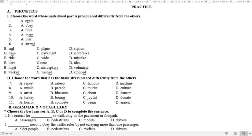 A. PHONETICS I. Choose The Word Whose Underlined Part Is Pronounced ...