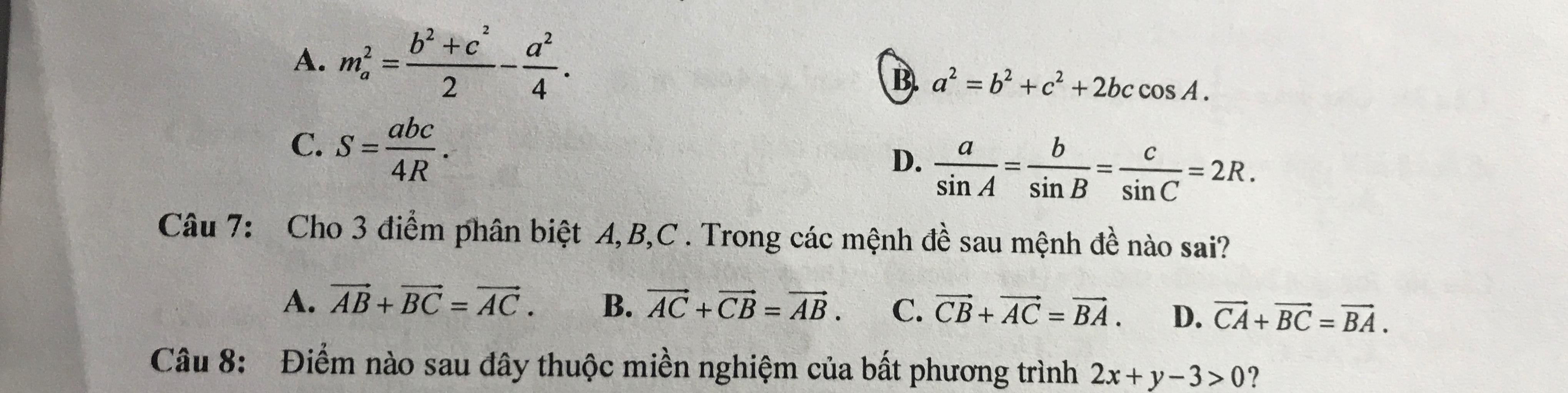 A. m² b² +c² 2 C. S = abc 4R a² 4 B₁ a²=b²+c² +2bc cos A. a b C sin A ...