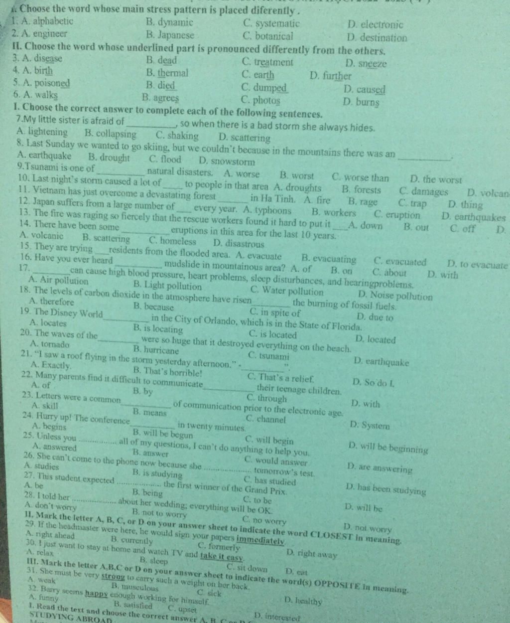 Choose The Word Whose Main Stress Pattern Is Placed Diferently. C ...