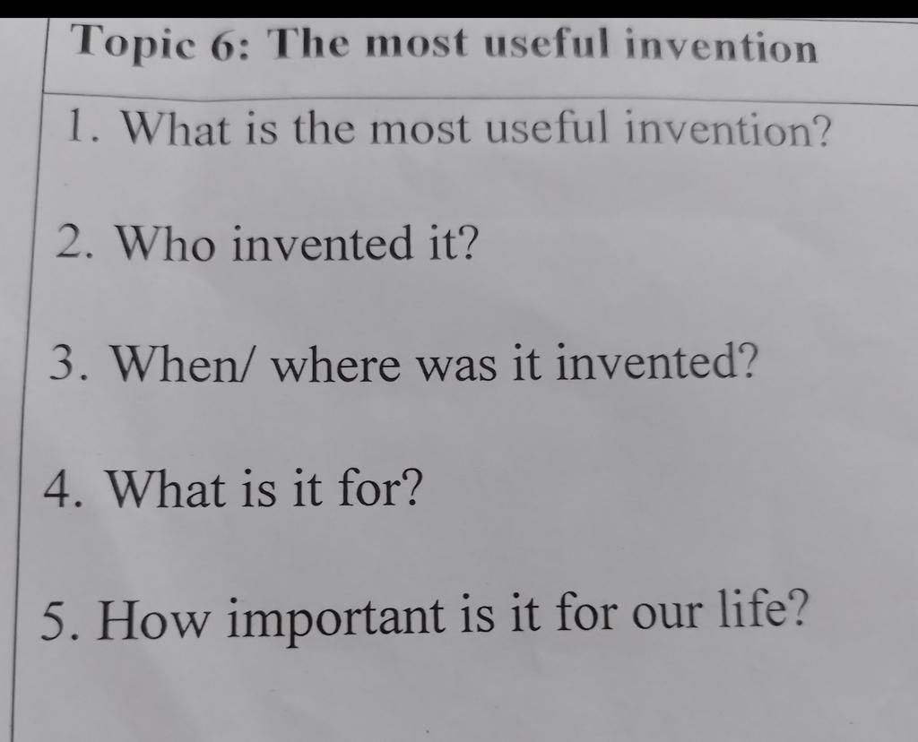 Topic 6 the most useful invention 1 what is the most useful invention