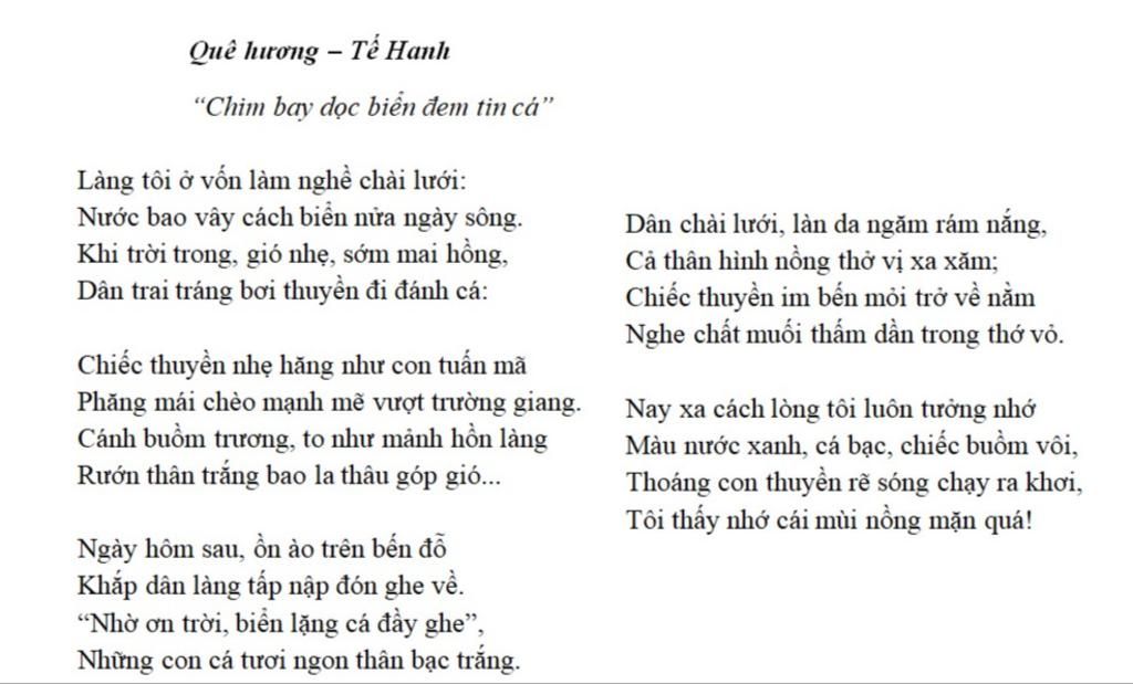 Bài Quê Hương Của Tế Hanh Nêu Các Biện Pháp Tu Từ Trong Mỗi Khổ Thơ Tác  Dụng Của Biện Pháp Tu Từ Của Mỗi Khổ Thơ Xác Định Kiểu Câu ,