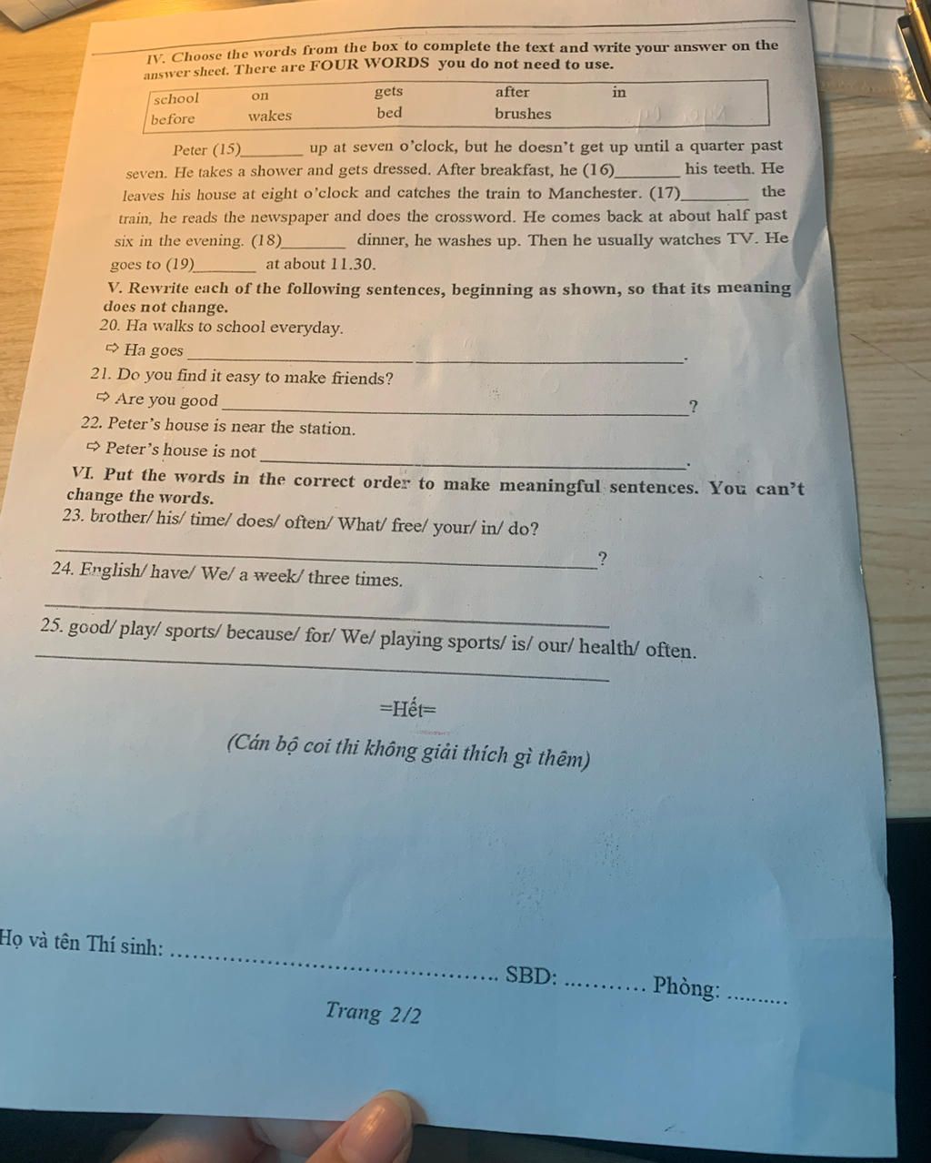 IV. Choose the words from the box to complete the text and write your ...