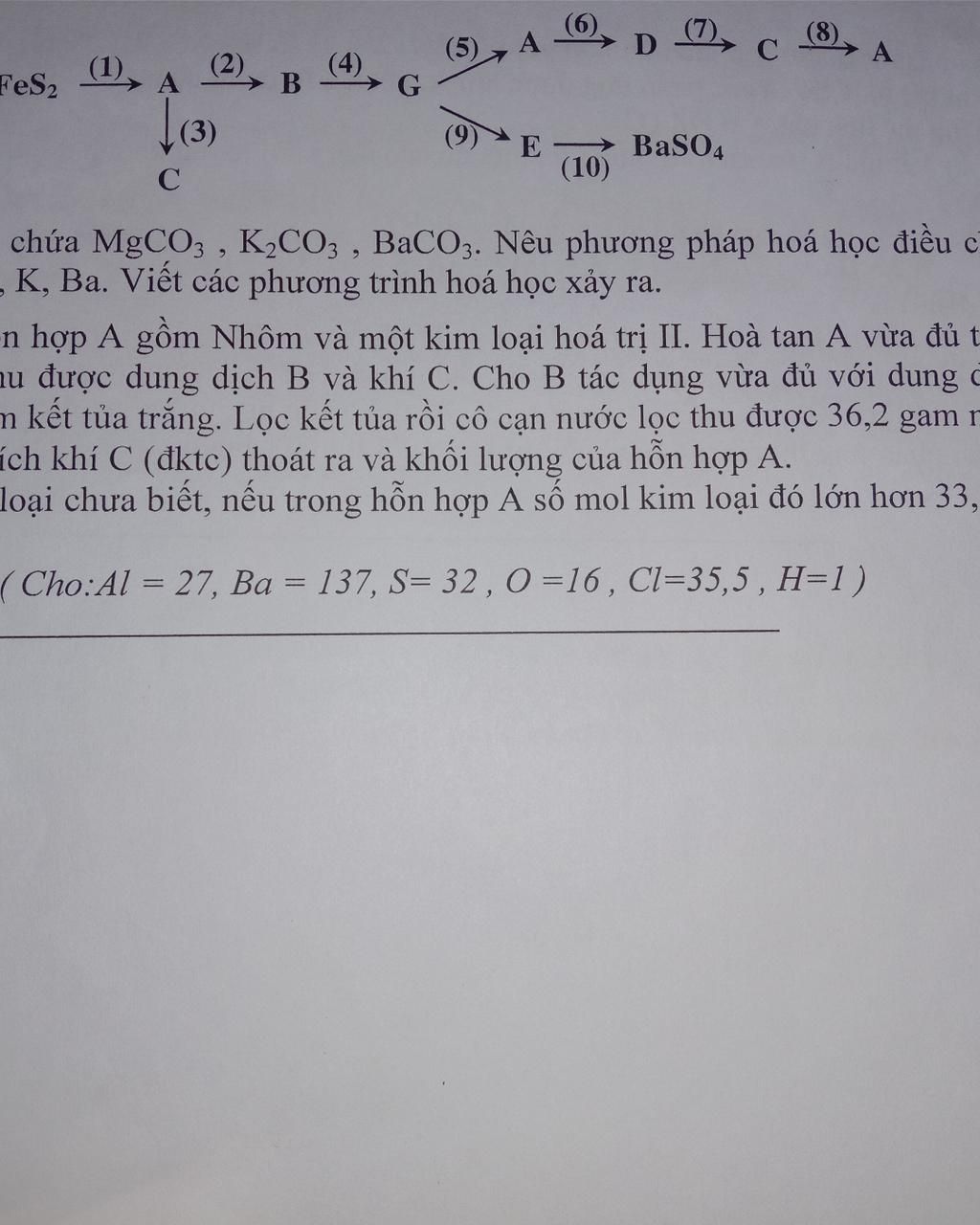 FeS2 (1) (2), √(3) C (5) 9 E (10) D (7) C BaSO4 A C chứa MgCO3 , K,CO3 ...