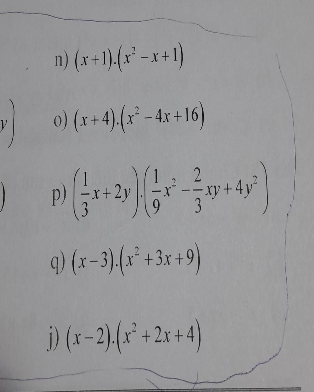 Y N X 1 X² X 1 0 X 4 X² 4x 16 P X 2y 2 Xy 4y² 3 Q X 3 X² 3x 9 J