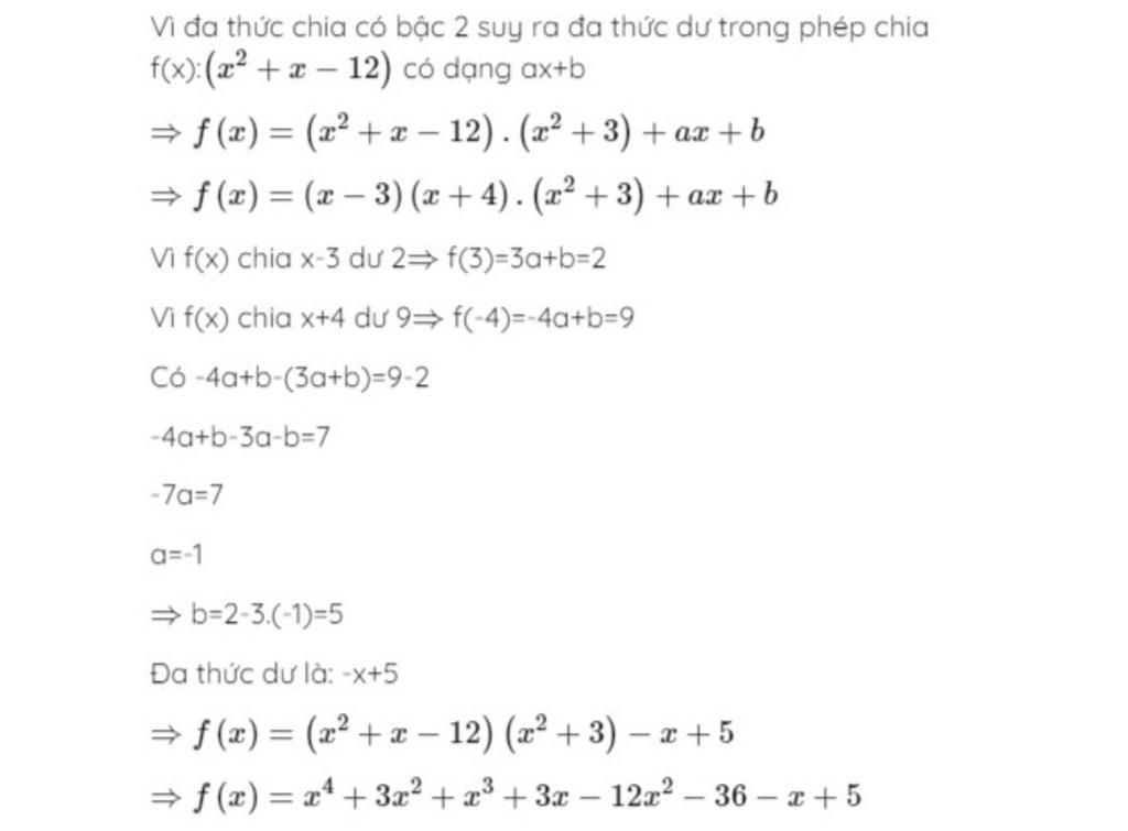 Vì đa Thức Chia Có Bậc 2 Suy Ra đa Thức Dư Trong Phép Chia Fxz Z 12 Có Dạng Axb ⇒ F X 