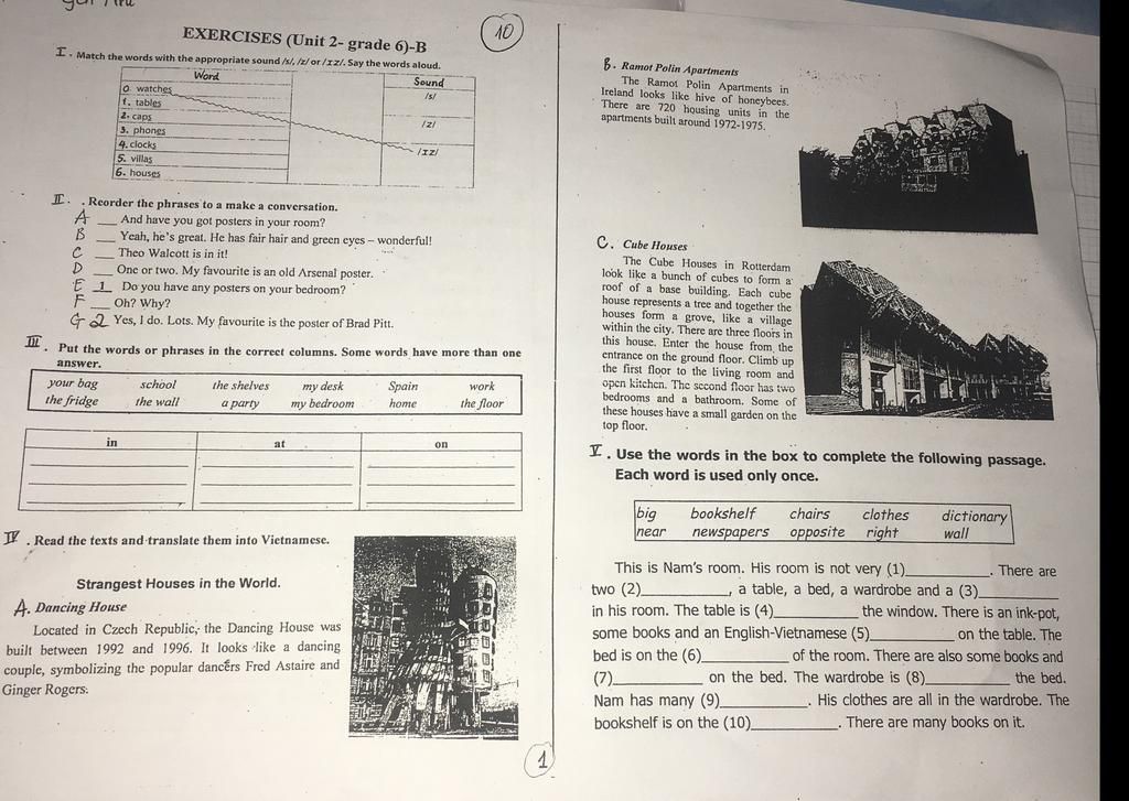 You Tru EXERCISES (Unit 2- Grade 6)-B I. Match The Words With The ...