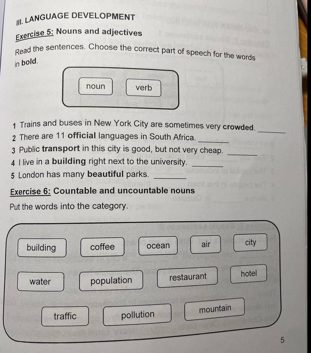 III. LANGUAGE DEVELOPMENT Exercise 5 Nouns and adjectives Read the