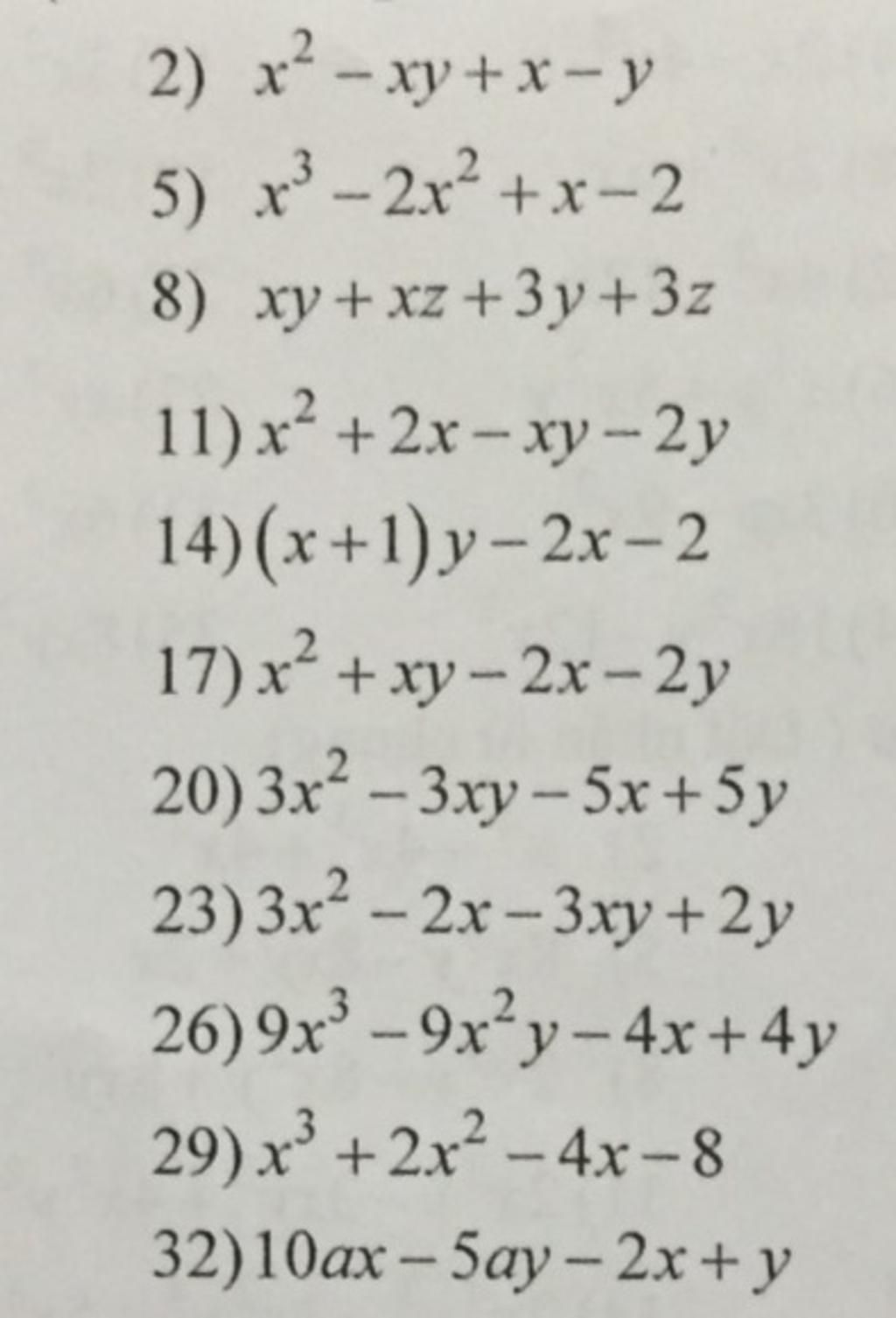 2-x-xy-x-y-2x-x-2-x-5-8-xy-xz-3y-3z-11-x-2x-xy-2y-14