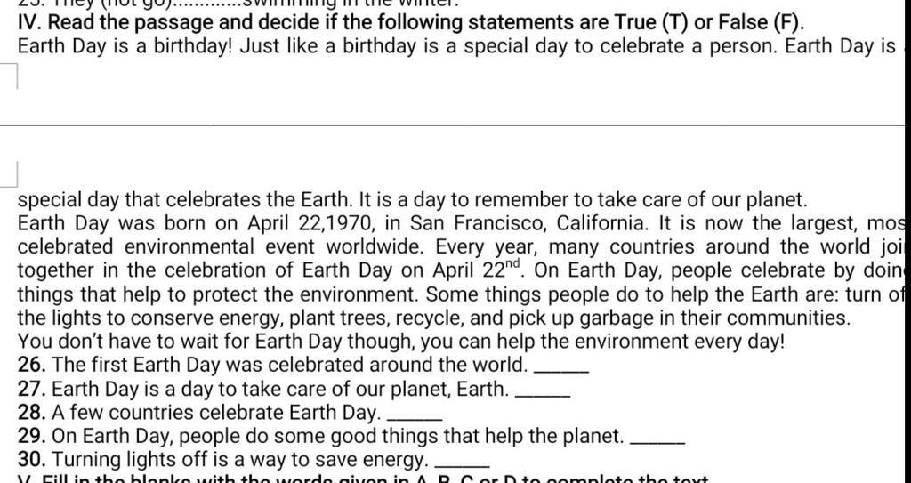 Iv read the passage and decide if the following statements are true t