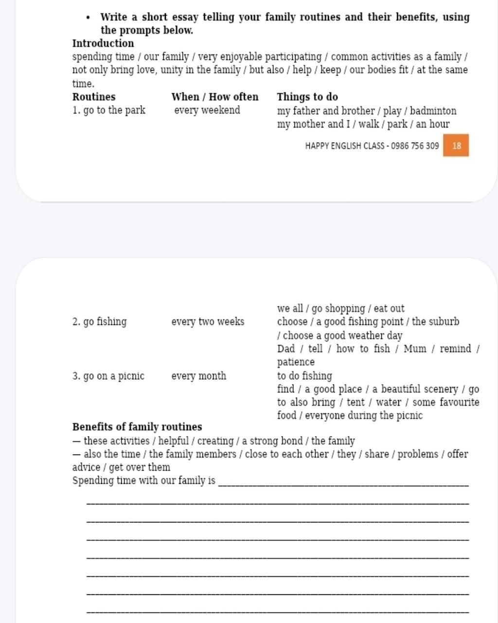 write a short essay telling your family routines