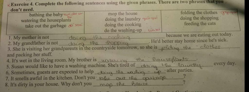 Exercise 4. Complete the following sentences using the given phrases ...