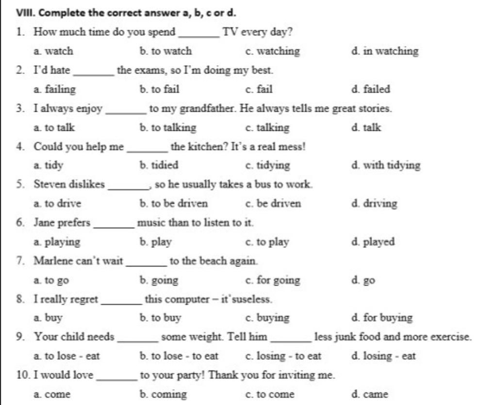 VIII Complete The Correct Answer A B C Or D 1 How Much Time Do You viii-complete-the-correct-answer-a-b-c-or-d-1-how-much-time-do-you