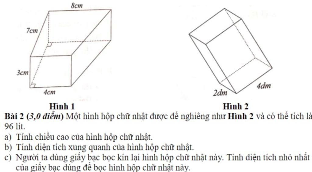 Câu 54. Khối gỗ hình hộp hình chữ nhật có tiết diện thắng là hình chữ nhật  ABCD với AB = 20 cm, AD = 10 cm đặt trên mặt phẳng nghiêng