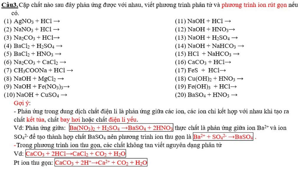 Câu3.Cặp chất nào sau đây phản ứng được với nhau, viết phương trình ...