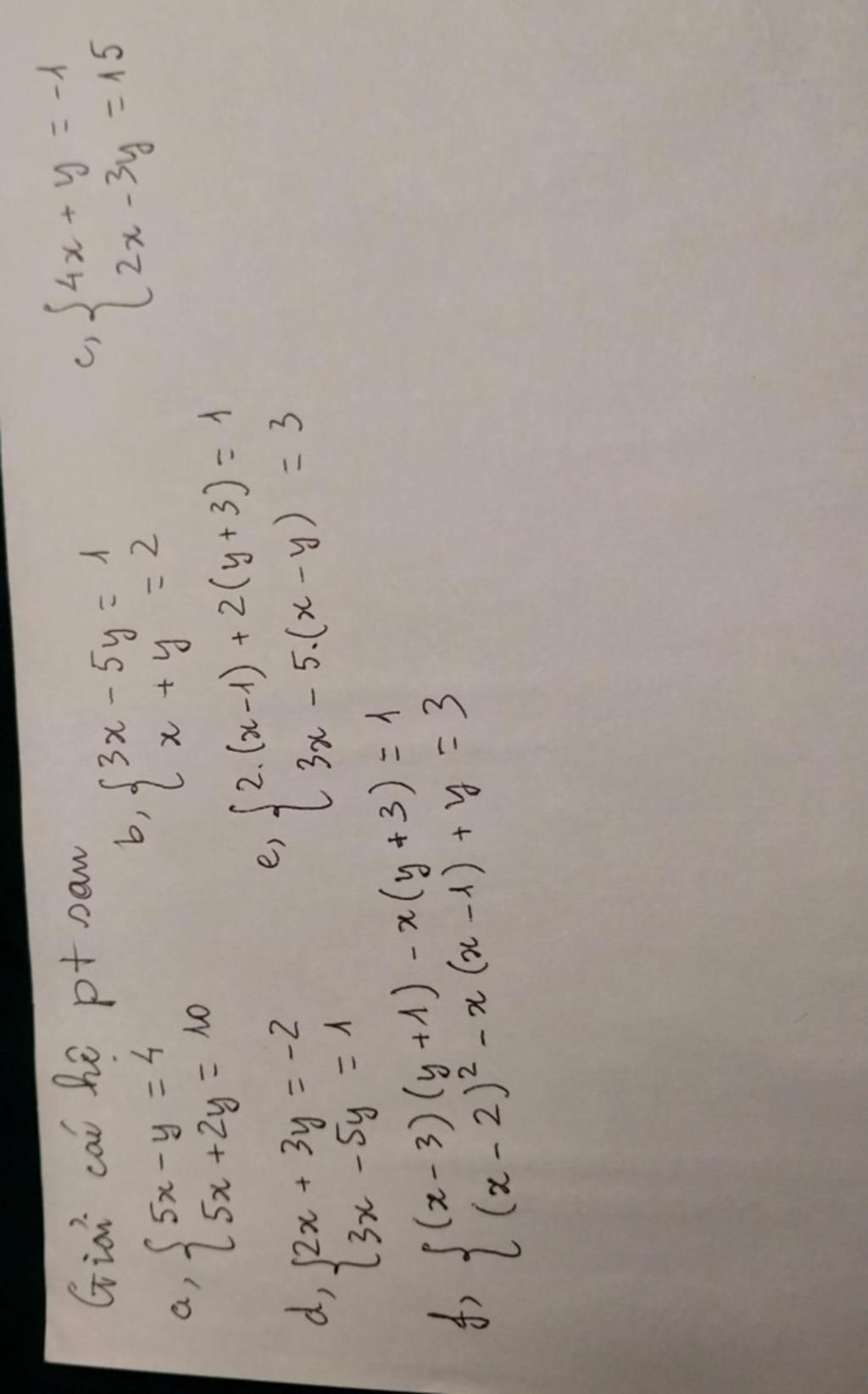 Gior cai he pt san 5x - y = 4 b, 25x +2y = 10 a, d, $2x + 3y = -2 23x ...