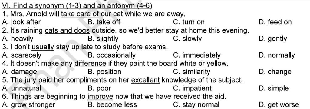 vi-find-a-synonym-1-3-and-an-antonym-4-6-1-mrs-arnold-will-take