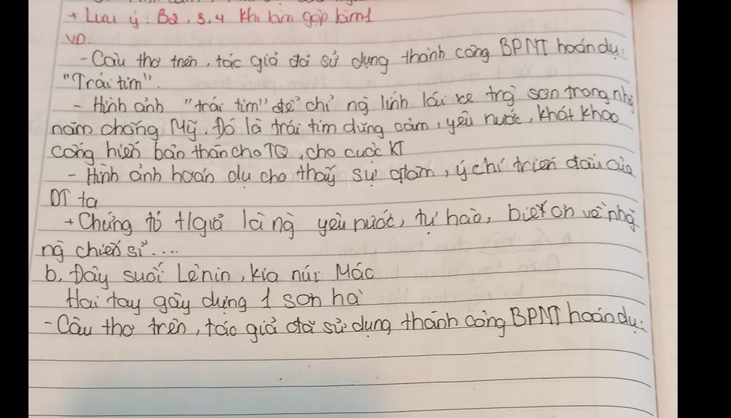 Lưu ý: B2, 3,4 khi làm gập bình VD: Câu thơ trên, tác giả đã 