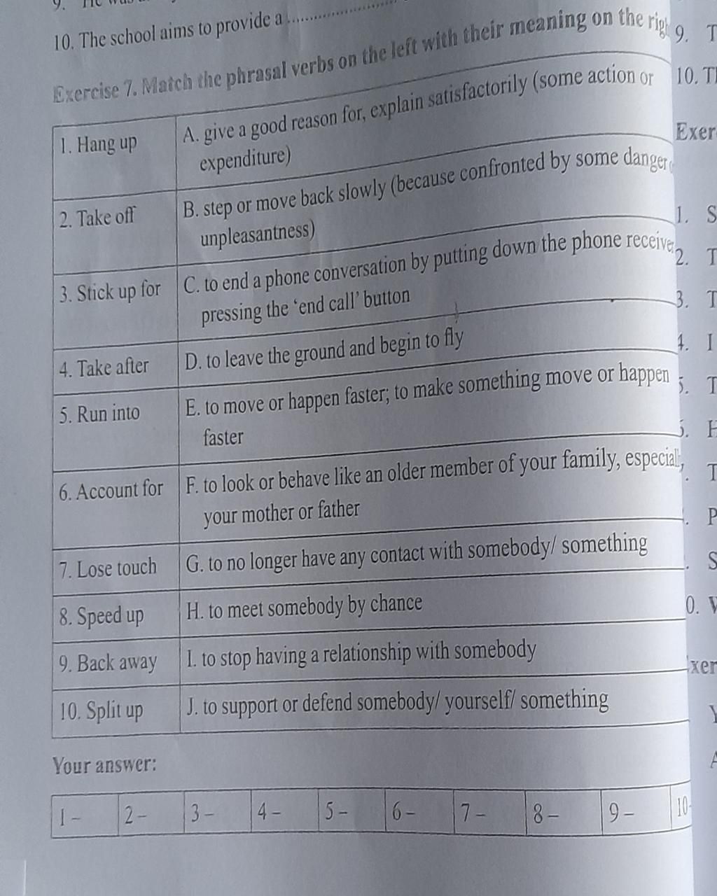 10. The school aims to provide a Exercise 7. Match the phrasal verbs on ...
