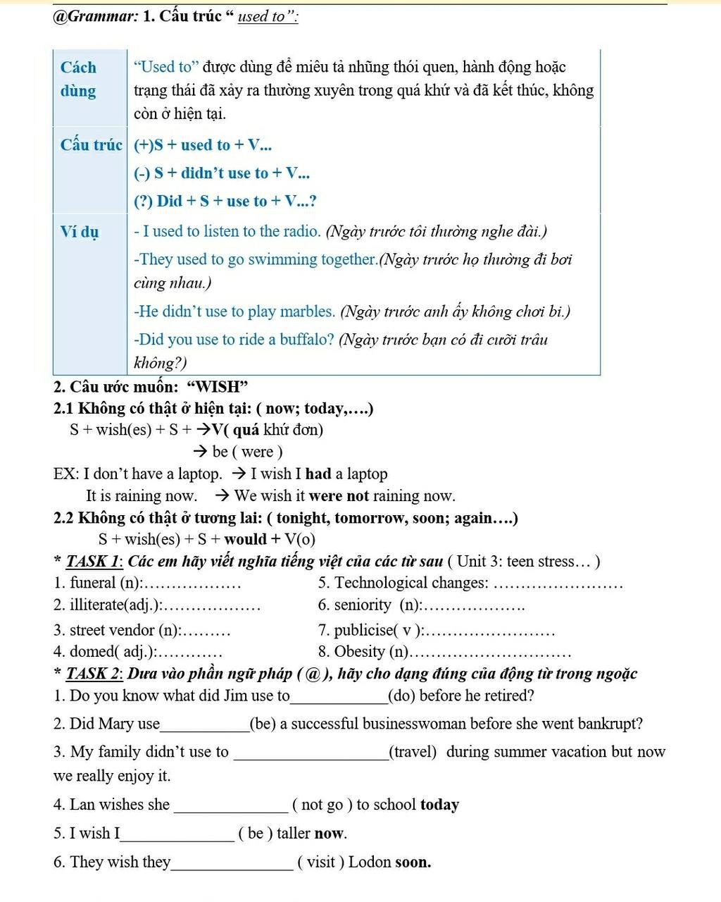  grammar 1 c u tr c used to c ch d ng used to c d ng 