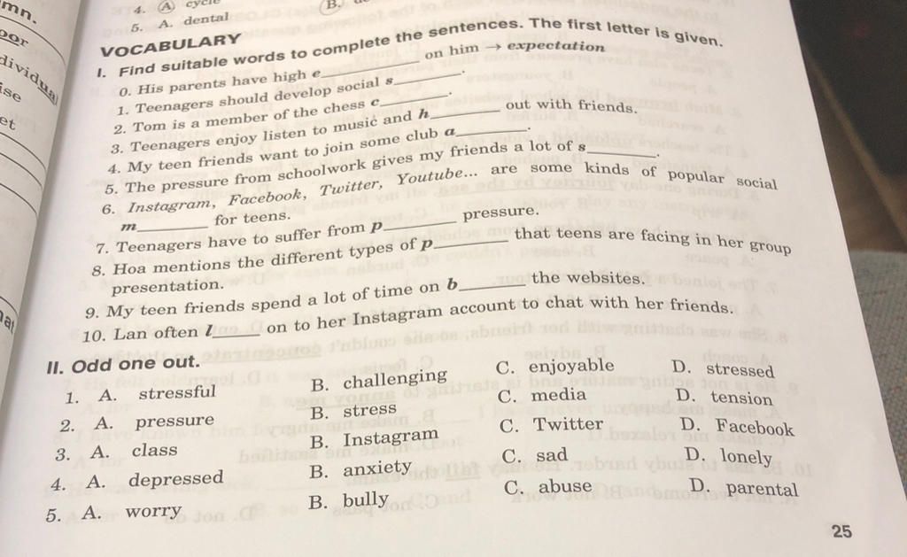 mn. por dividual ise et a I. Find suitable words to complete the ...