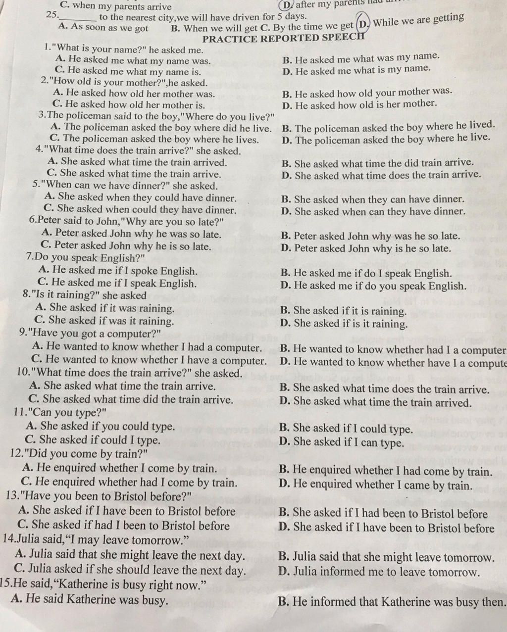 Ai bt lam ko ? giup minh v?i ti?ng anh l?p 12 C. when my parents arrive ...