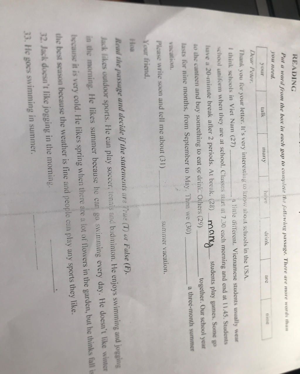 READING Put a word from the box in each gap to complete the following ...