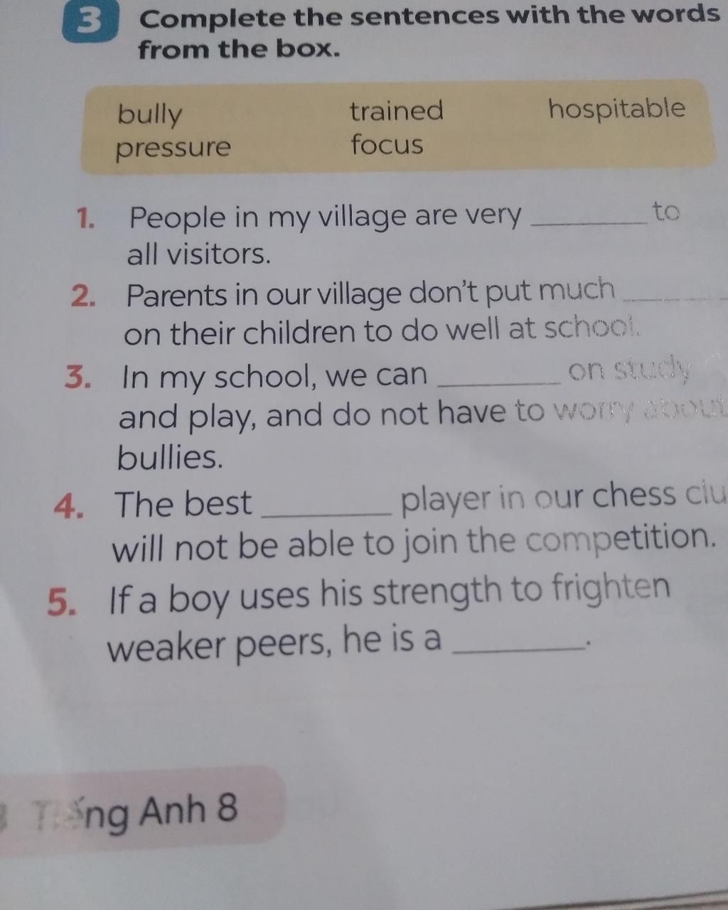 3 Complete the sentences with the words from the box. 1. 2. 3. bully