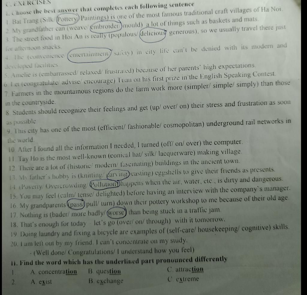 C. EXERC 1. Choose the best answer that completes each following