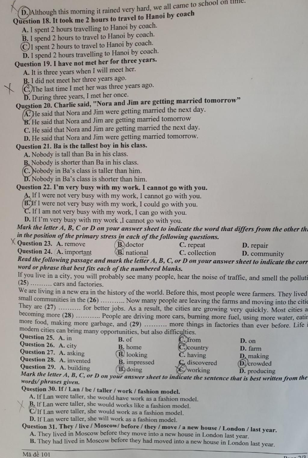 Read The Following Passage And Mark The Letter A, B, C, Or D On Your ...