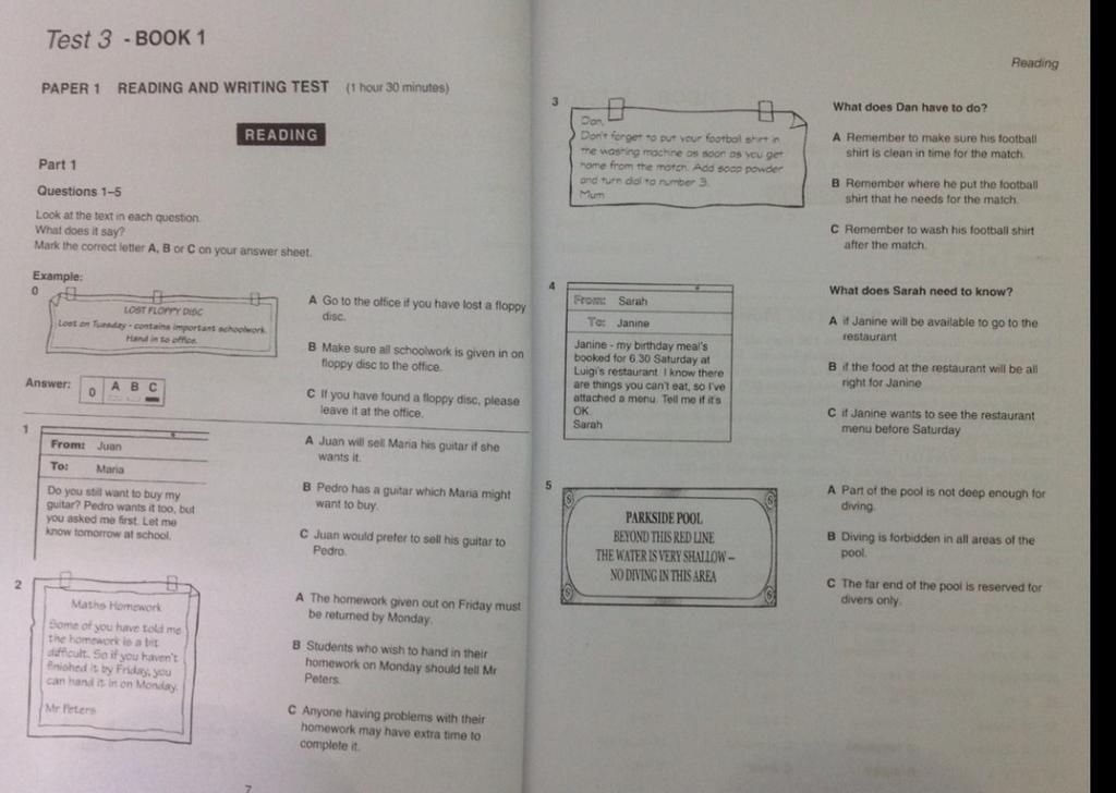 1 2 Test 3-BOOK 1 PAPER 1 READING AND WRITING TEST (1 hour 30 minutes ...