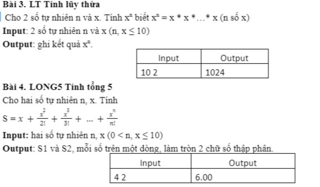 Bài 3 Lt Tính Lũy Thừa Cho 2 Số Tự Nhiên N Và X Tính Xã Biết X X X X N Số X Input 2 Số